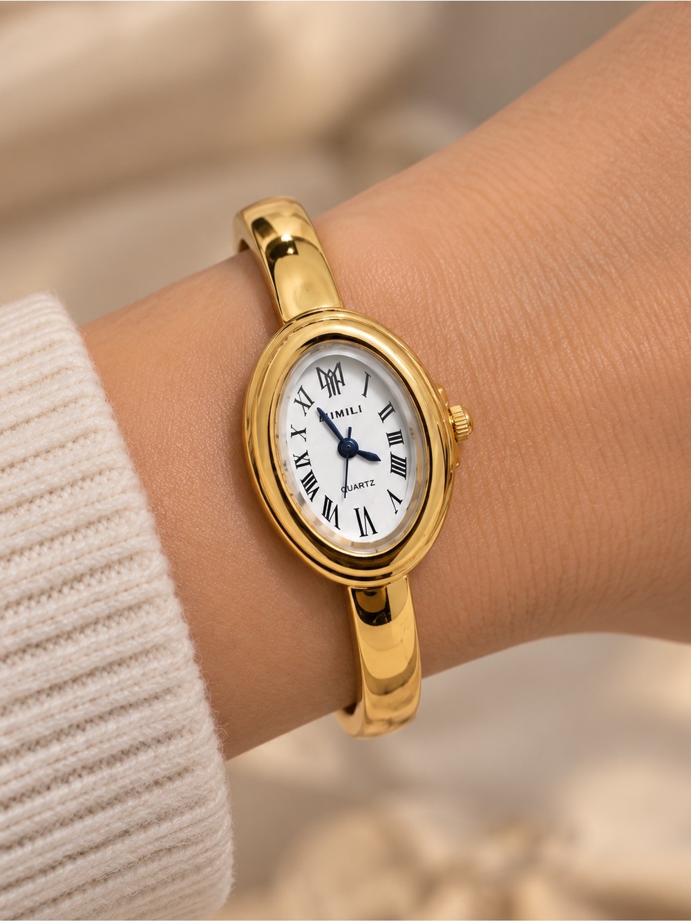 Gold Oval Women's Bangle Watch - Picture 3 of 3